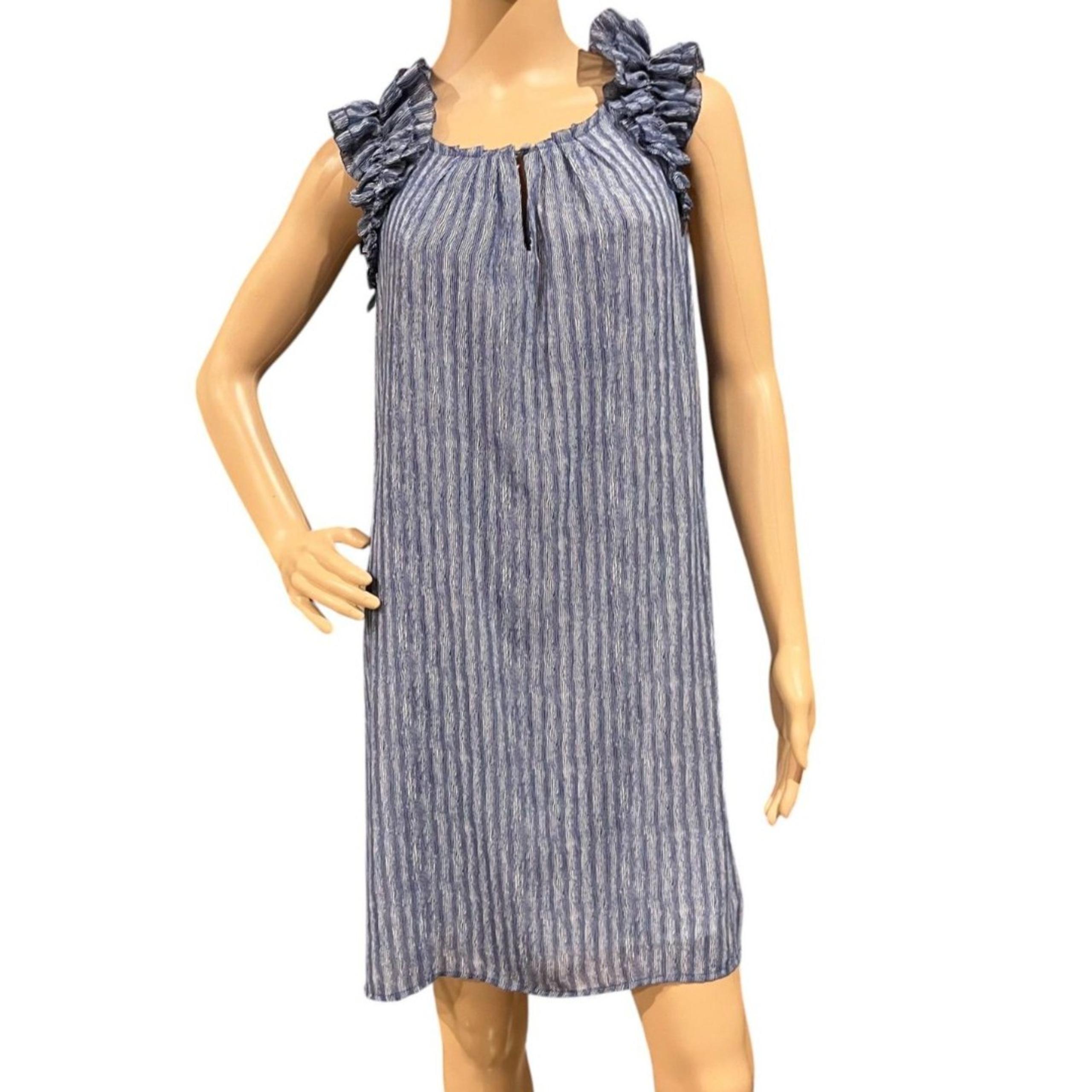ESLEY Women's Blue & White Striped Knee Length Sleeveless Shift Dress Sz S NWT!