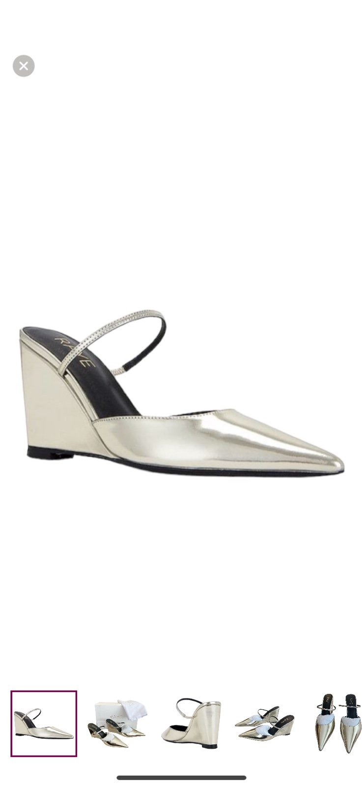 NEW RAYE Kolb Wedge Mule Heel Pointed Toe Metallic Gold Leather Size 10