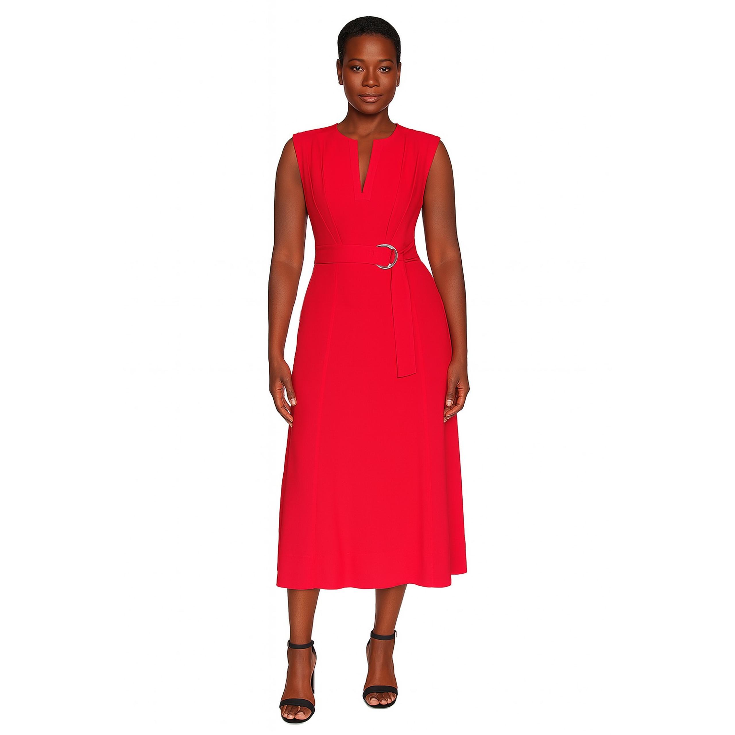 Karl Lagerfeld Paris Red Belted Cotton Midi Dress - Size 12