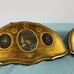 Vintage Italian Gold Tone Fan Shaped Wood Plaques Still Life Fruit & Flowers Art