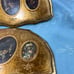Vintage Italian Gold Tone Fan Shaped Wood Plaques Still Life Fruit & Flowers Art