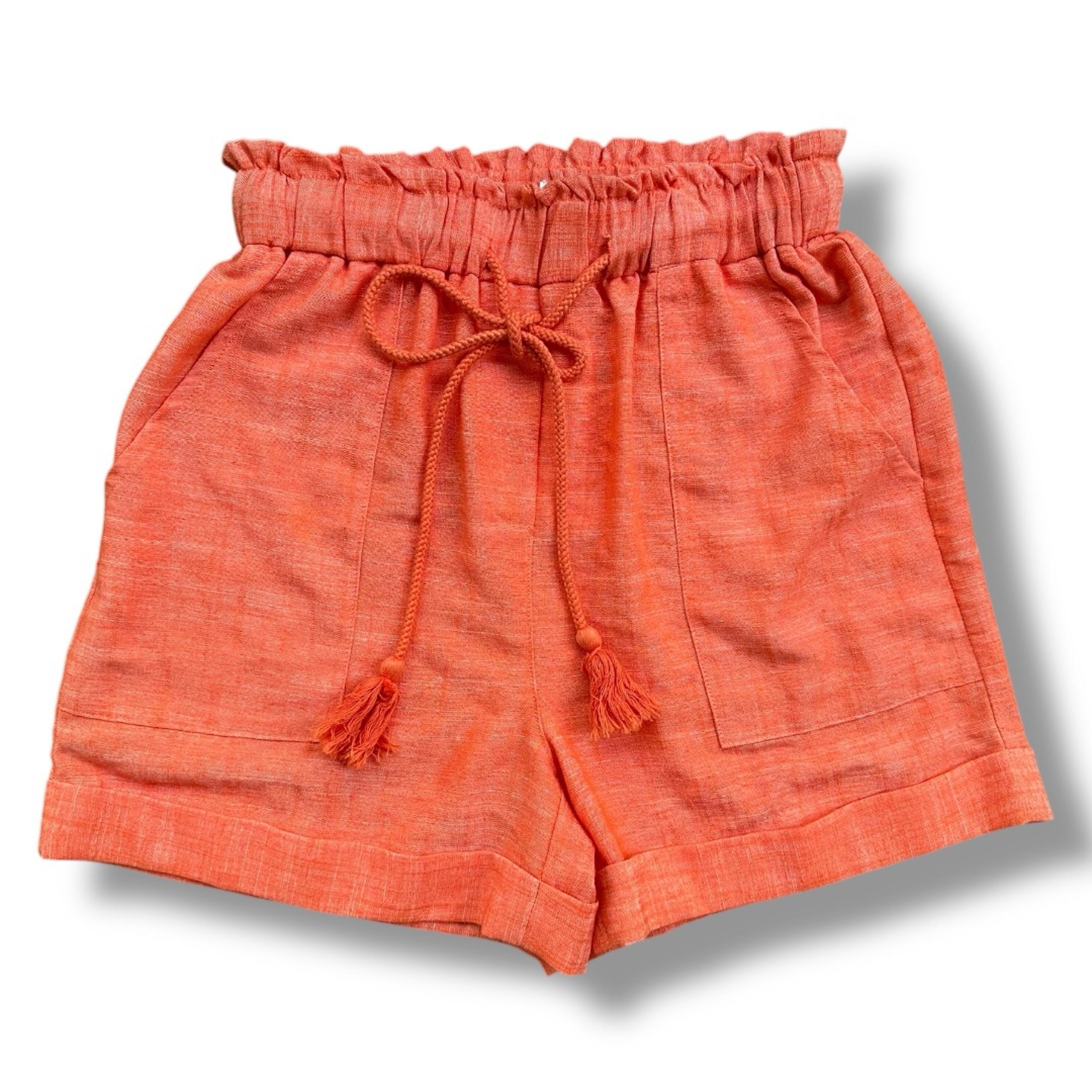 New FRNCH Kathy Orange Linen Blend High-Waisted Paper Bag Shorts | Women’s XS