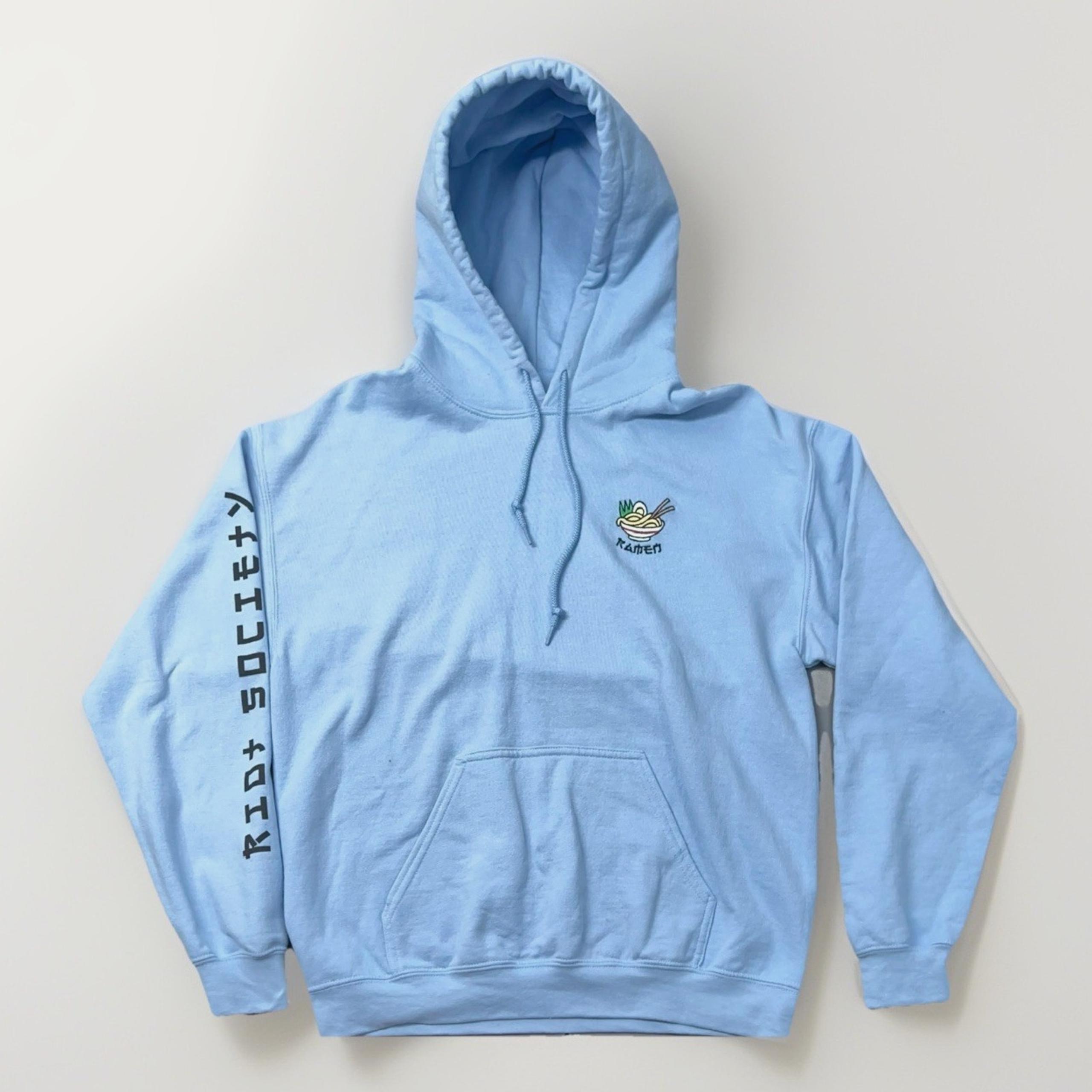 Riot Society Ramen Noodle Bowl Pullover Hoodie Sweatshirt Blue Medium