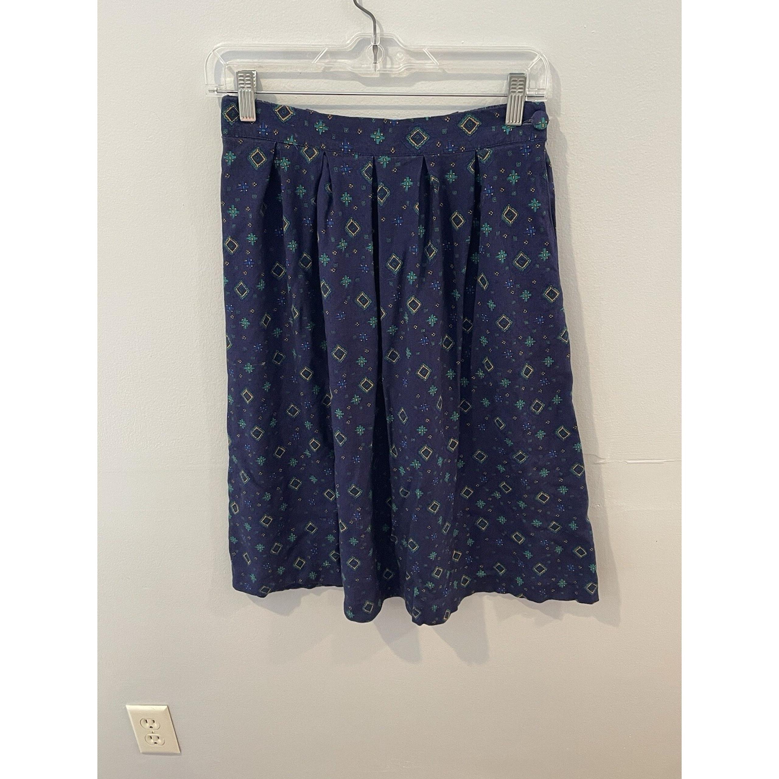 Vintage 90s Women's Pleated Midi Skirt Multicolor Blue USA Size Small Petite
