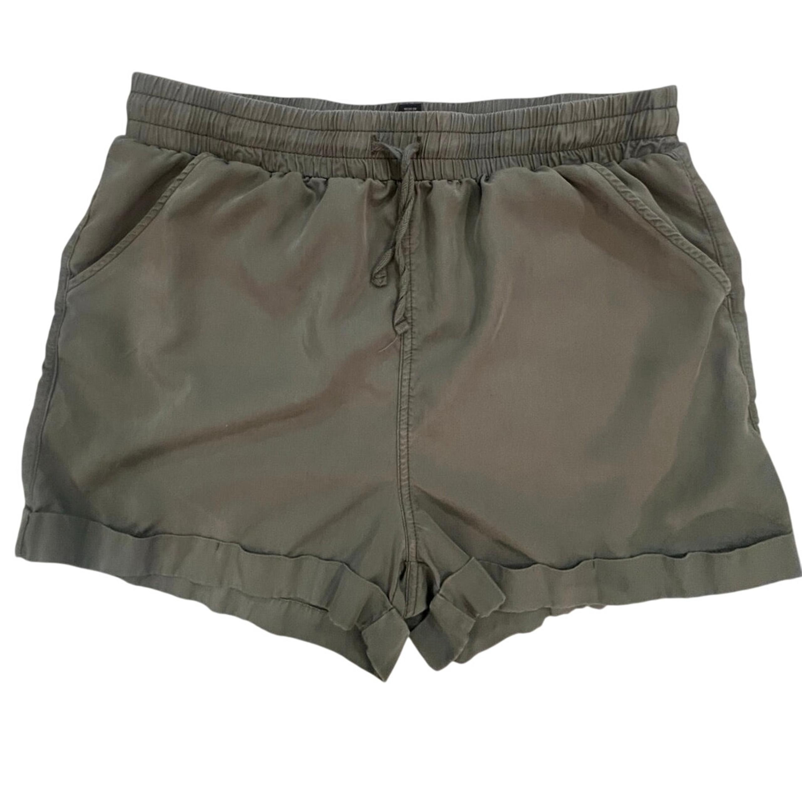 UNIVERSAL THREAD WOMEN PULL ON SHORTS GREEN LINEN BLEND SZ M OLIVE GREEN EUC.