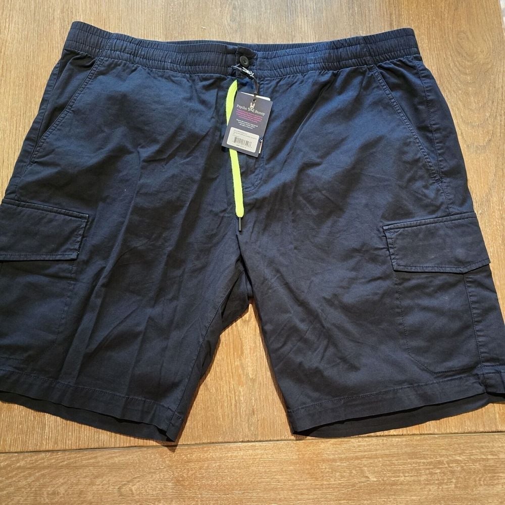 NWT Psycho Bunny Mens Maverick Cargo Navy Drawstring Chino Shorts Sz 40x9 Inseam