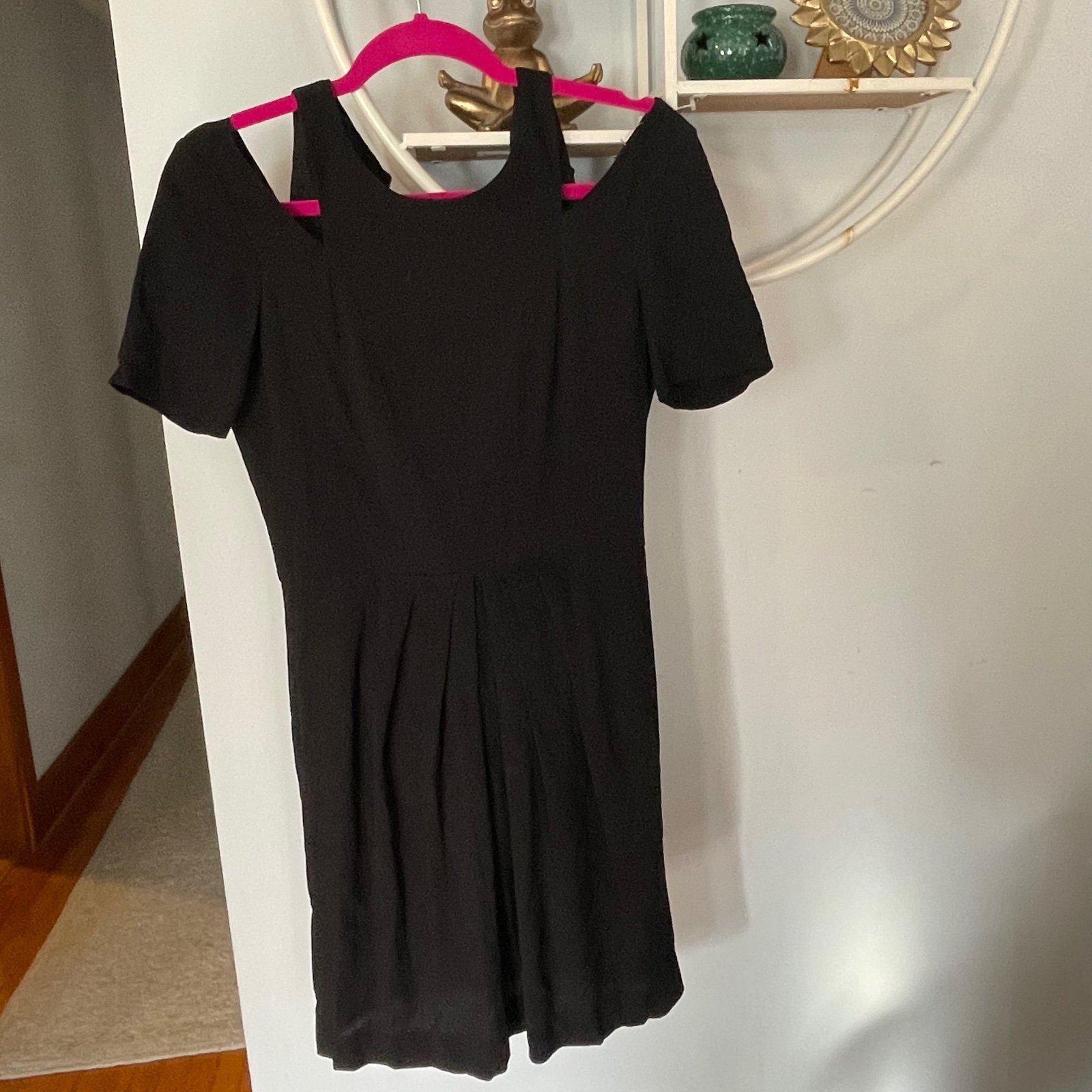 Sandro Paris Women's 1 Black Lined Dress Open Shoulder Short Sleeve