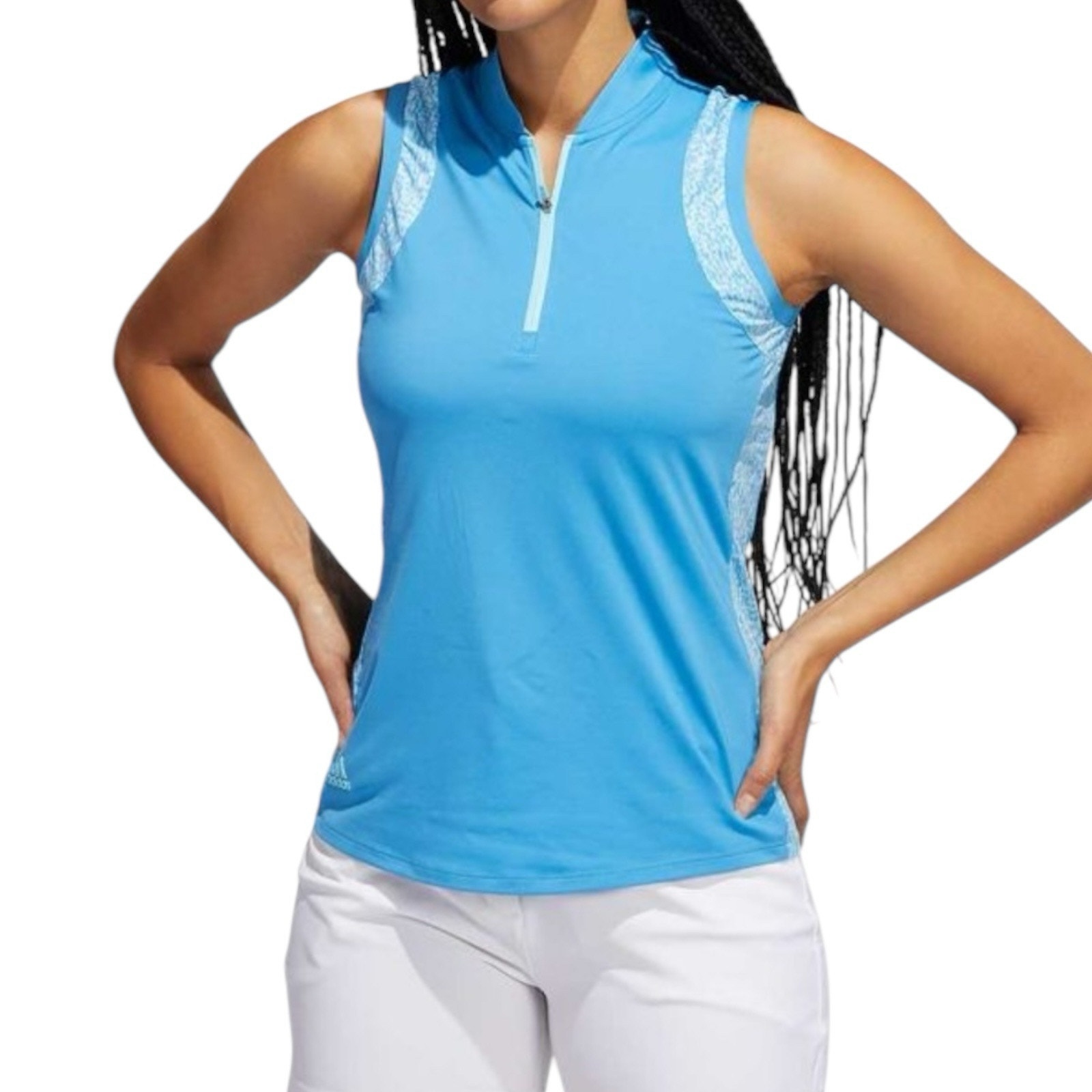 NWT Adidas Ultimate 365 Blue Printed 1/4 Zip Sleeveless Golf Polo Women’s Sz XS
