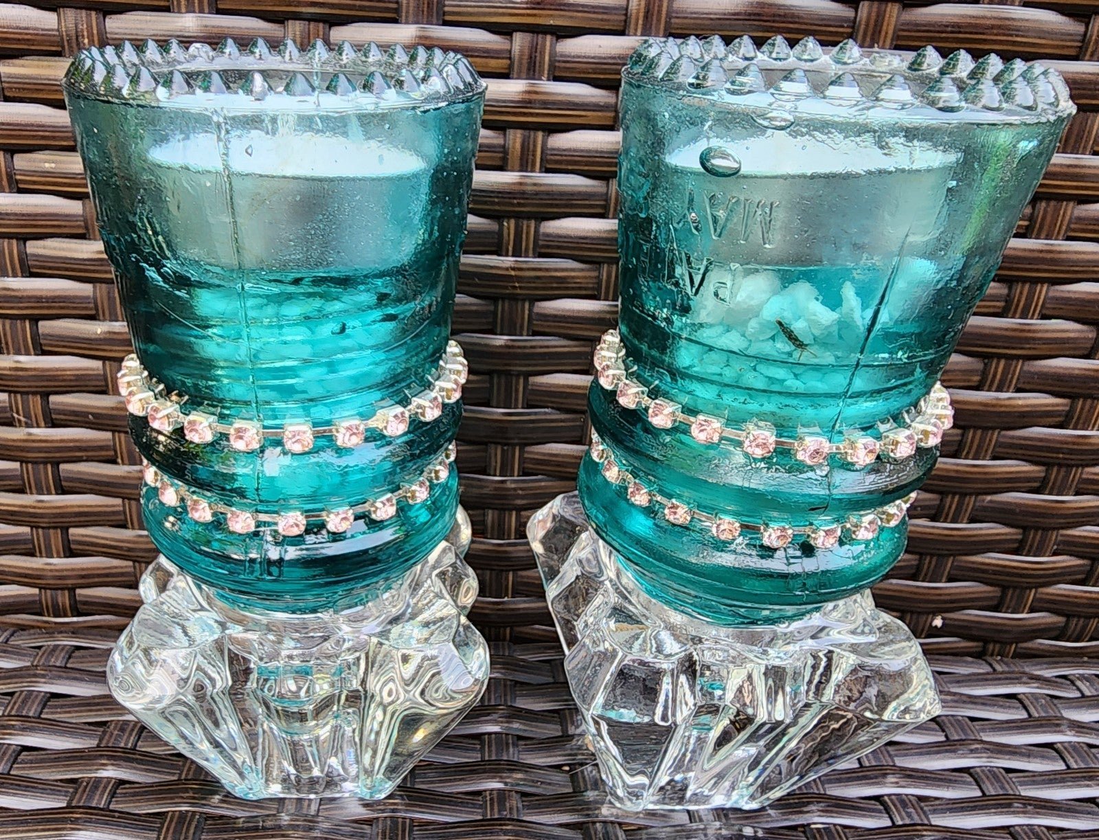 Vintage/Antique Set of 2 Glass Insulator Upcycled Candle Holders
