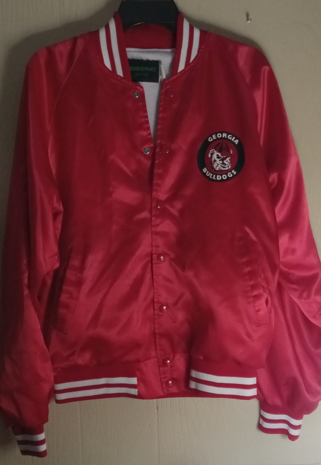 Vintage Georgia Bulldogs Red/White 1980's Satin Bomber Jacket Sz. M