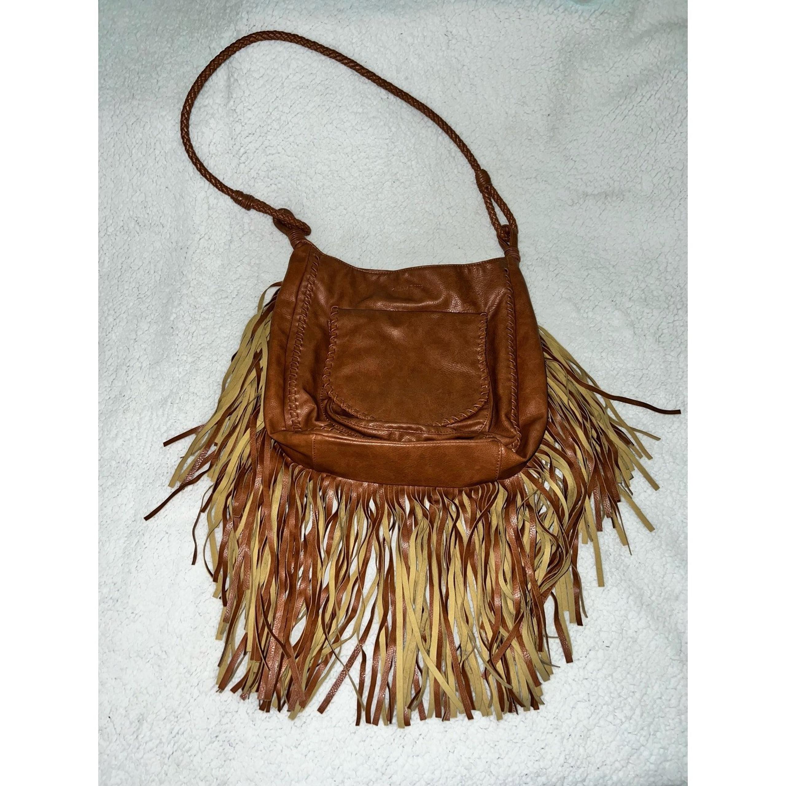 BILLABONG Remember Mi Fringe Shoulder Bag Cross-body Saddle Brown Leather