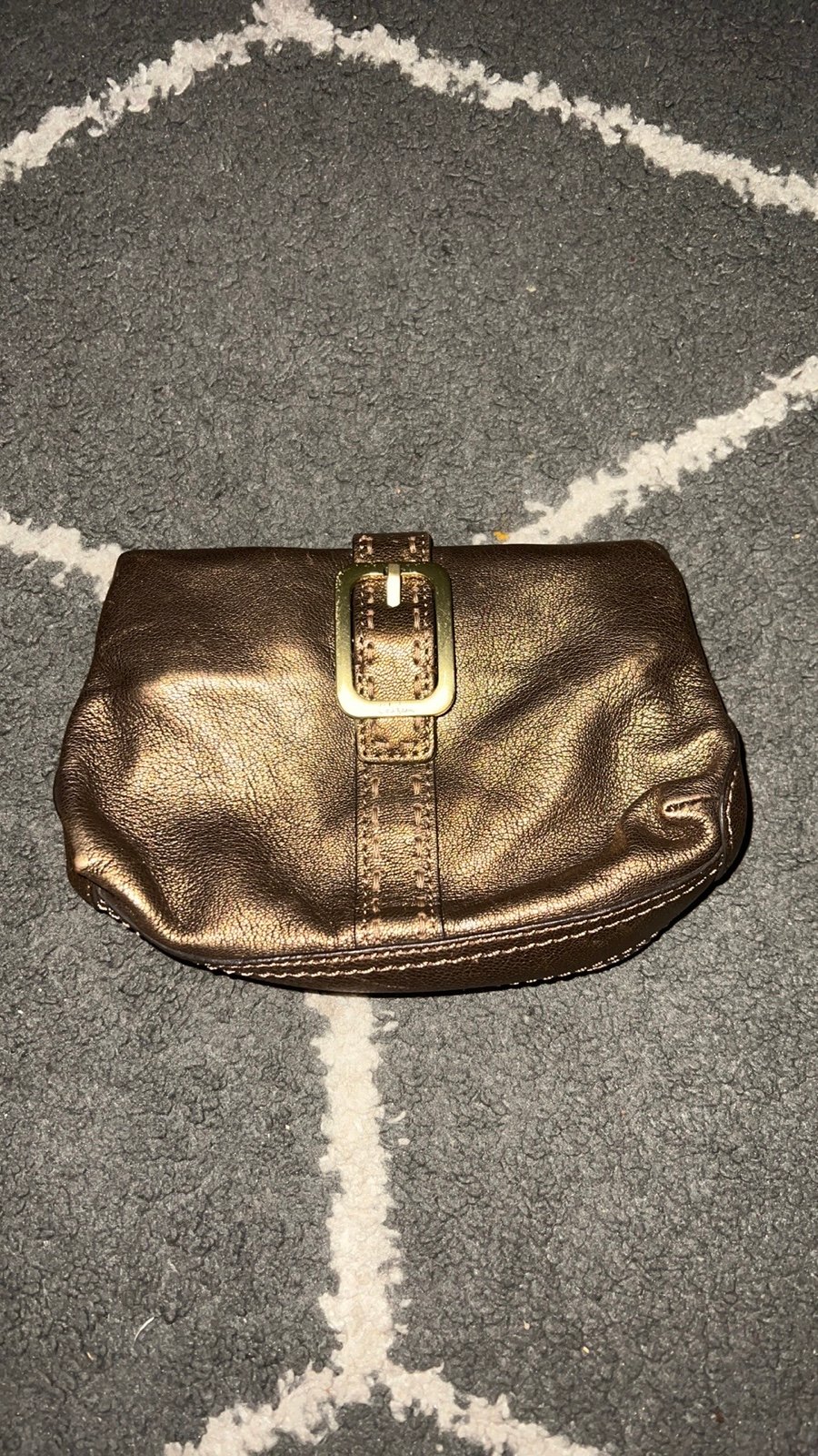 Cole Haan Mini Pillow Bag Gold Metallic Leather Clutch Magnetic Closure
