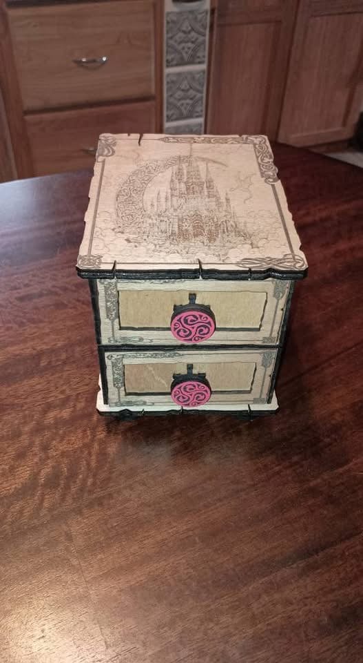 Wooden trinket jewelry box with 2 drawers
