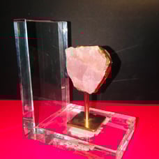 American Atelier's Natural Lapidary Rose Quartz Bookend Gold Glass 3 x 5.5