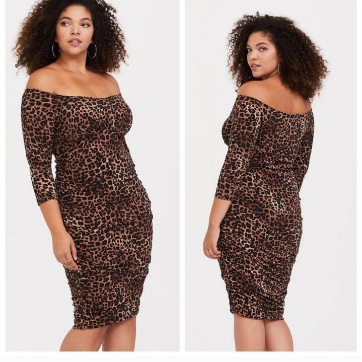 New • torrid • cheetah print sexy ruched midi dress plus size 2X GNO fitted ots