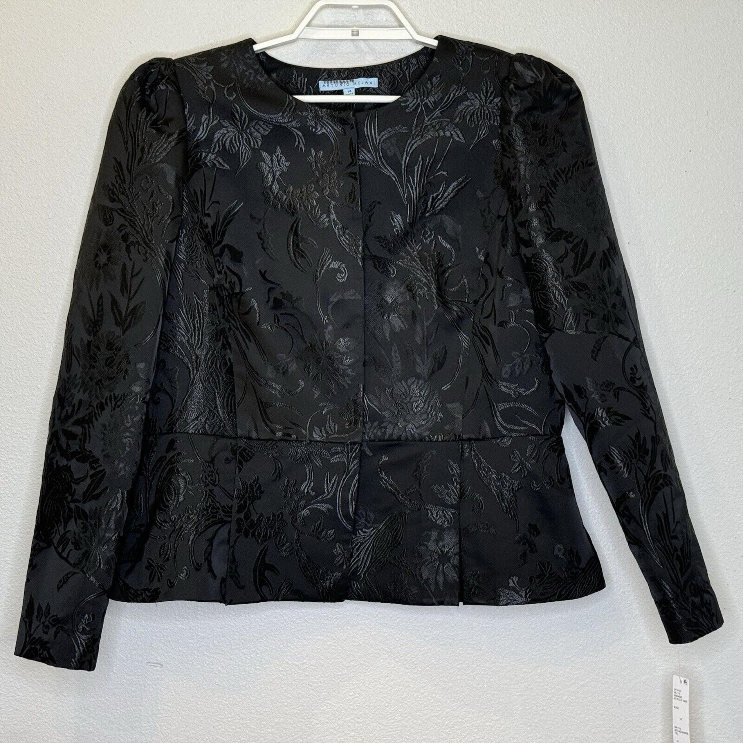 Antonio Melani Womens Glitz & Glamour Blazer Size 14 Embossed Black Peplum NWT