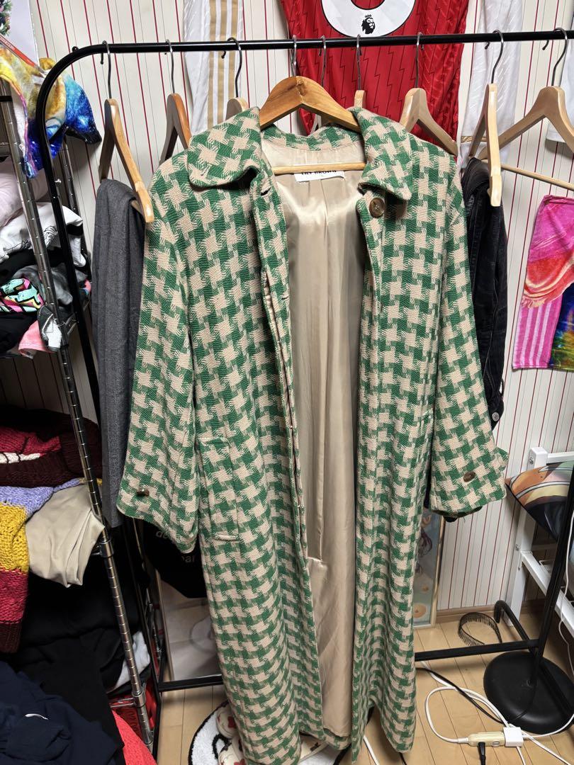 LILY BROWN Green and Beige Check Long Coat