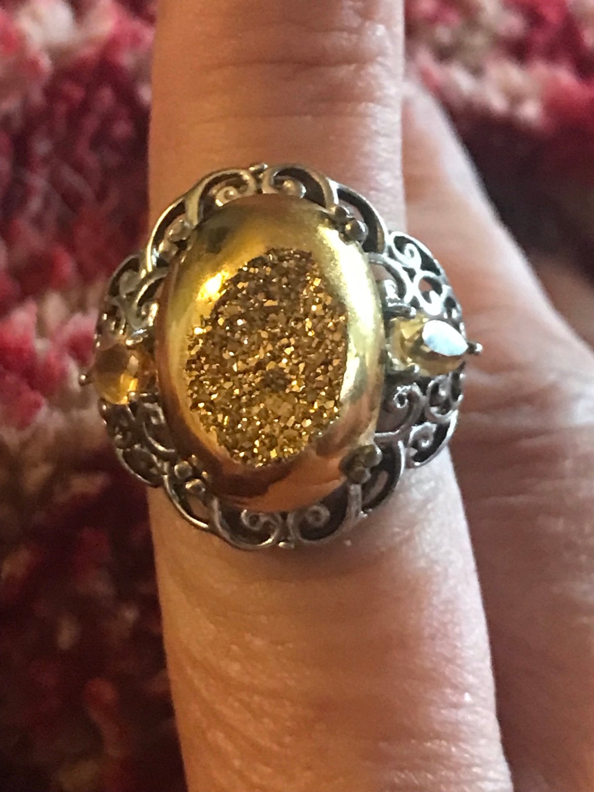 RARE Gold druzy and topaz ring 925