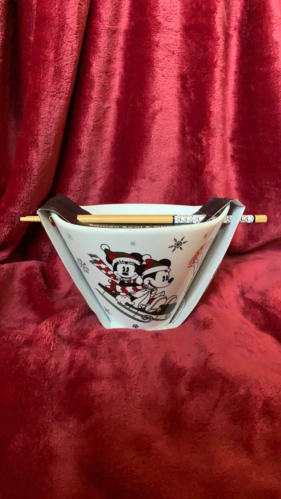 Disney Mickey Mouse & Minnie Mouse Ramen Bowl & Chopsticks Christmas