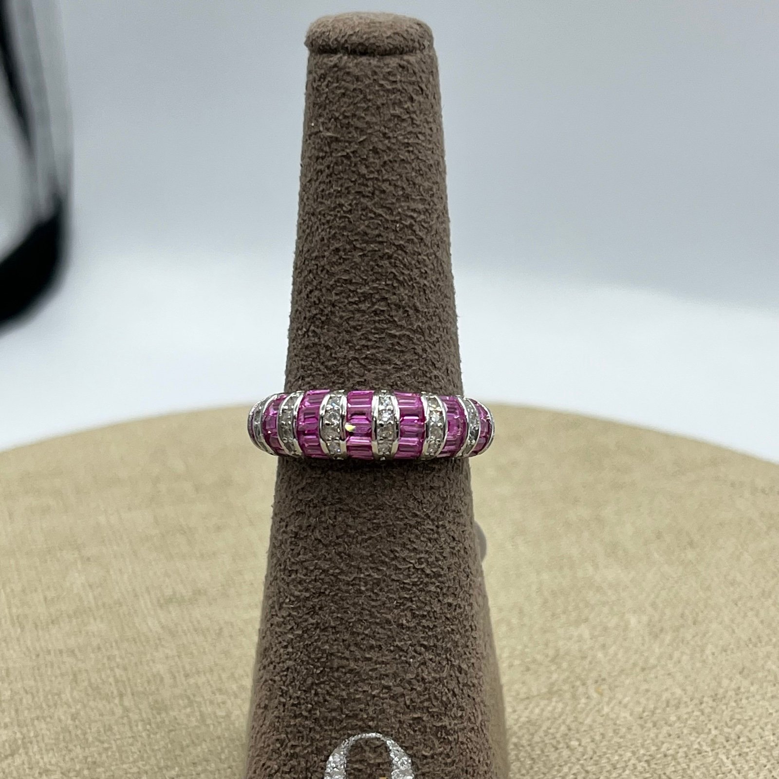 Sterling silver lab created spinel gemstone and CZ band Ring size 7