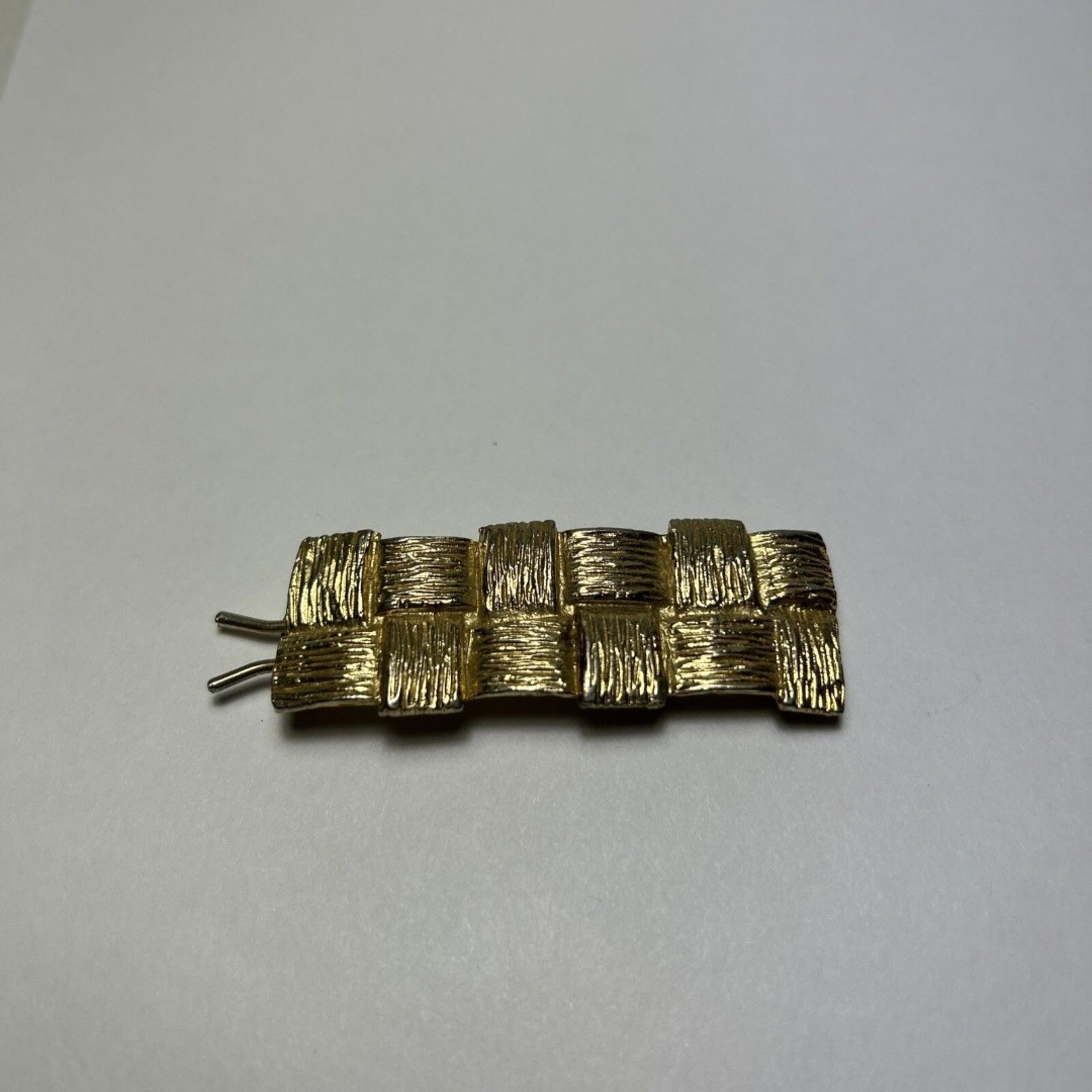 Vintage Barrette Etched Gold Tone Basket Weave 2.5”
