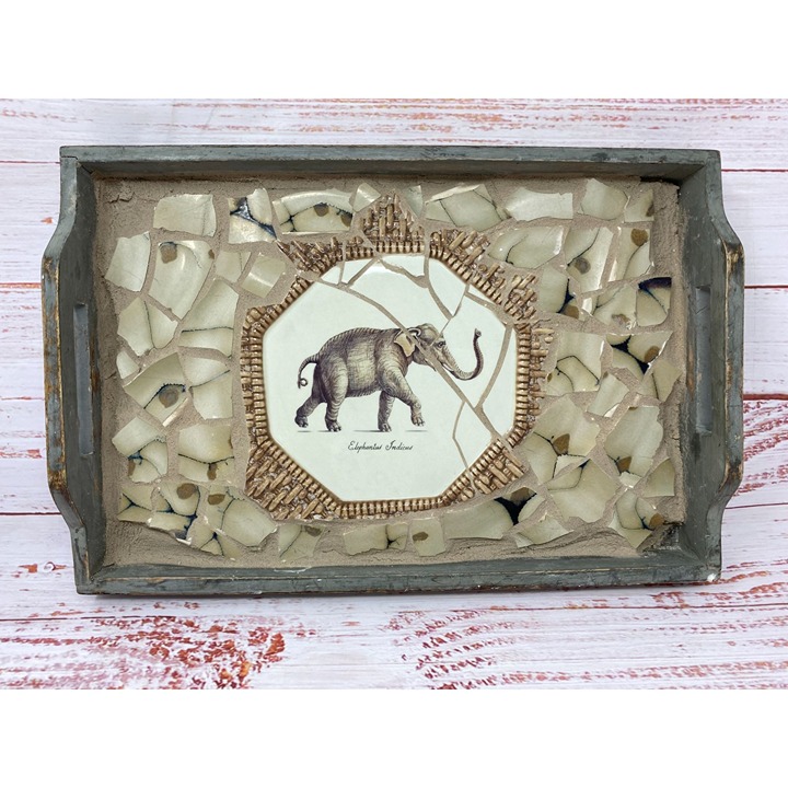 Hostess Serving Tray ~ Mosaic Art ~ One of a Kind ~ Elephant on Safari