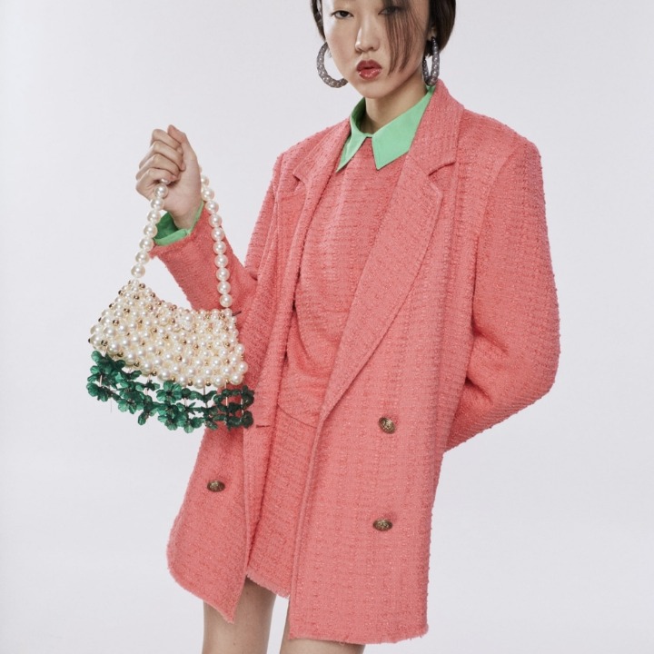 ZARA TEXTURED TWEED BLAZER PINK XS,M