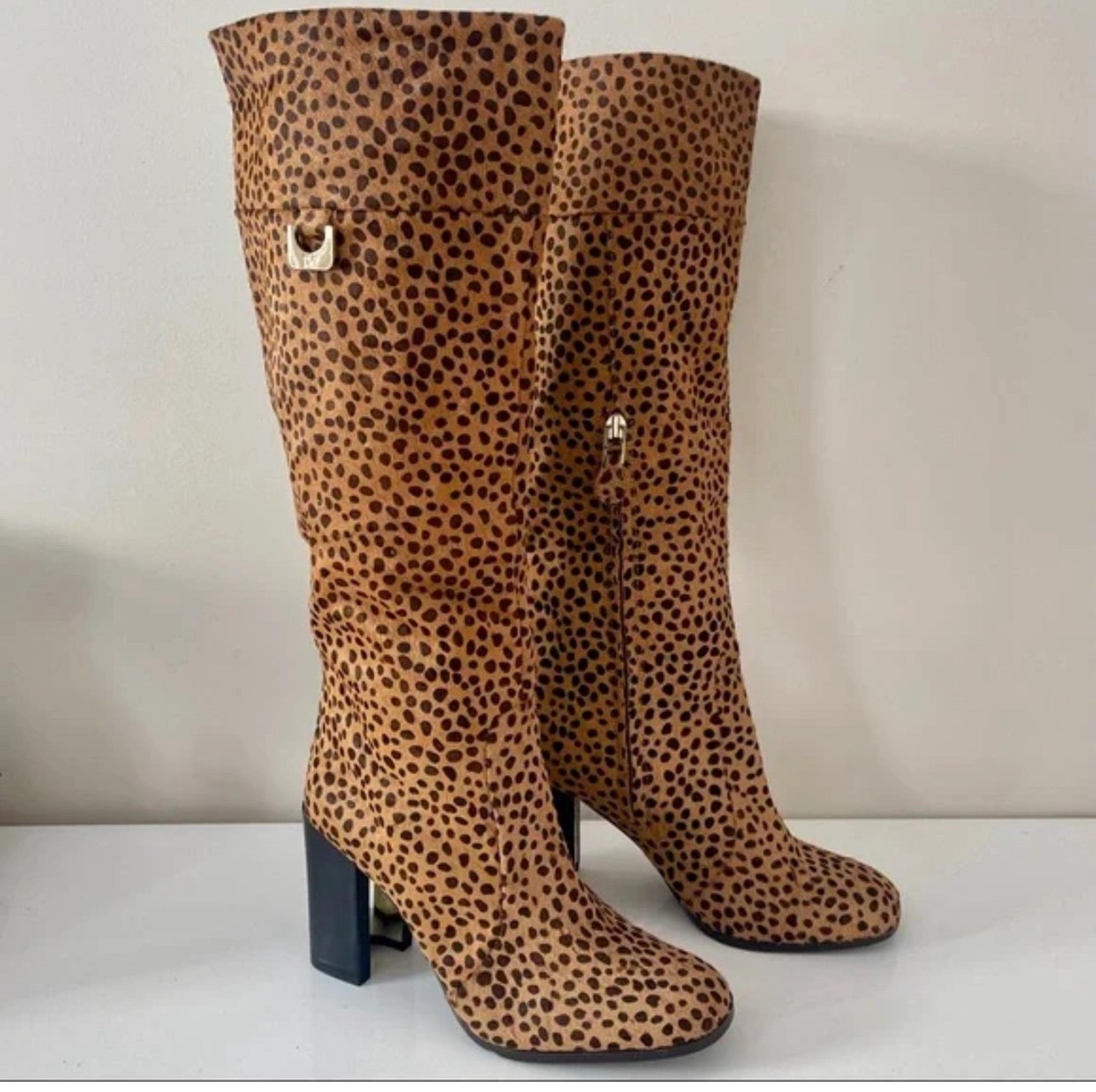 Diane Von Furstenberg knee boots pony hair animal print hot 10