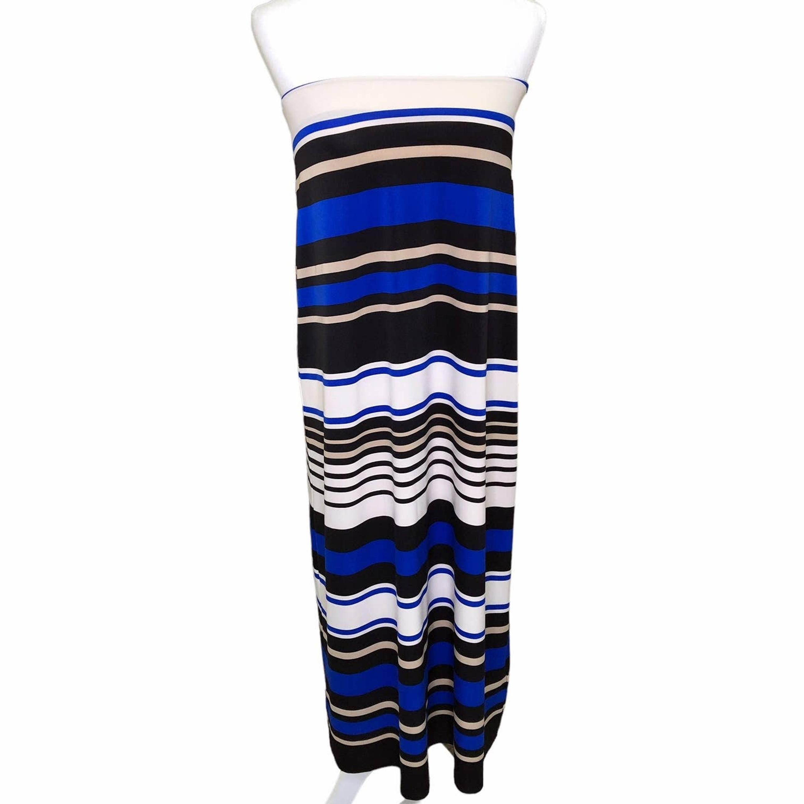 ECI New York Blue Black Striped Strapless Maxi Long Dress Women's Medium