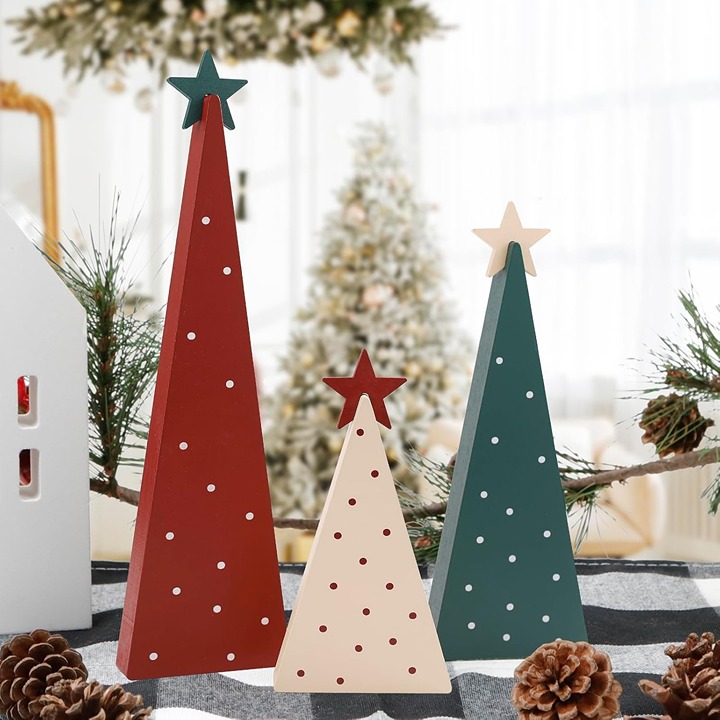 Christmas Decorations-Three Sizes Wooden Christmas Tree Sign with Star-Christmas