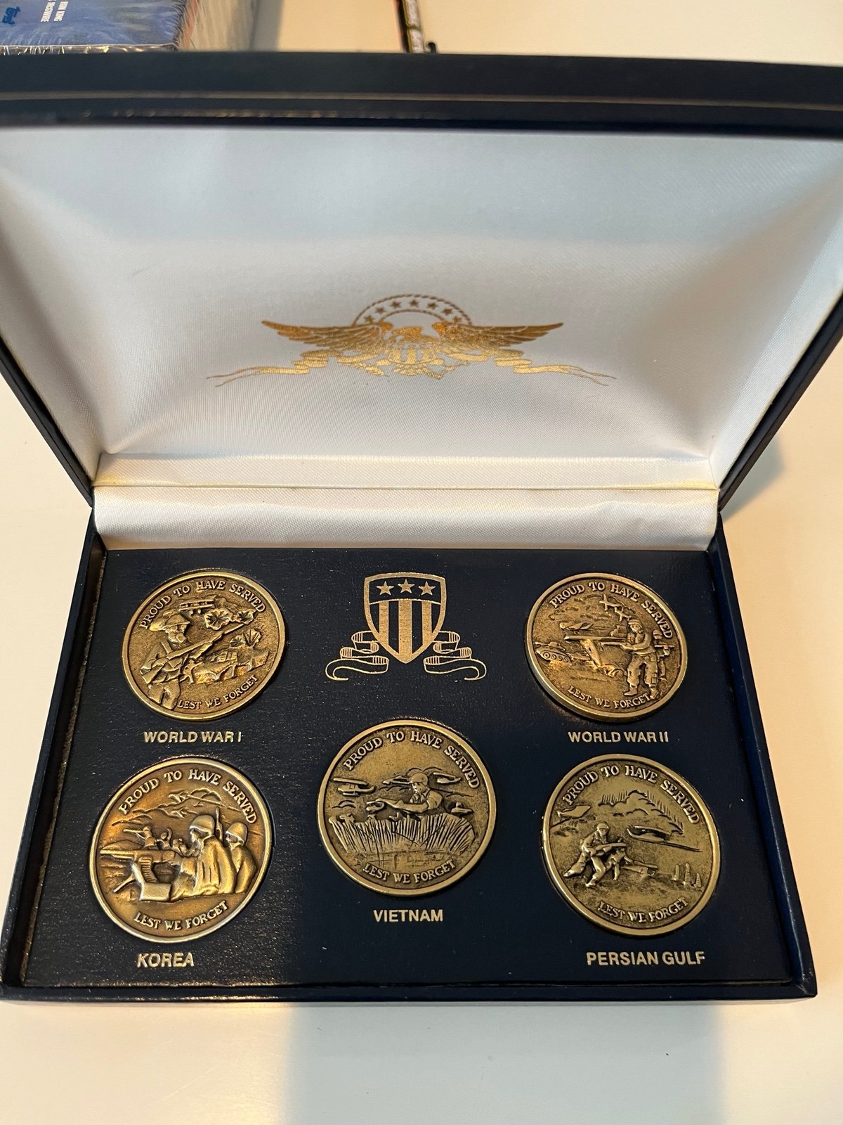 Military War Coin Medallions 5 Set WWI WWII Korea Vietnam Persian Gulf