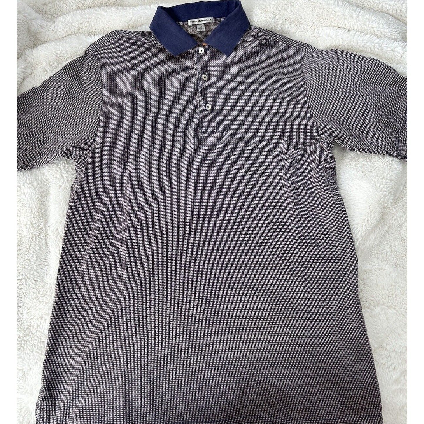 Peter Millar Polo Golf Shirt Mens Medium Purple Multicolor Pattern 100% Cotton