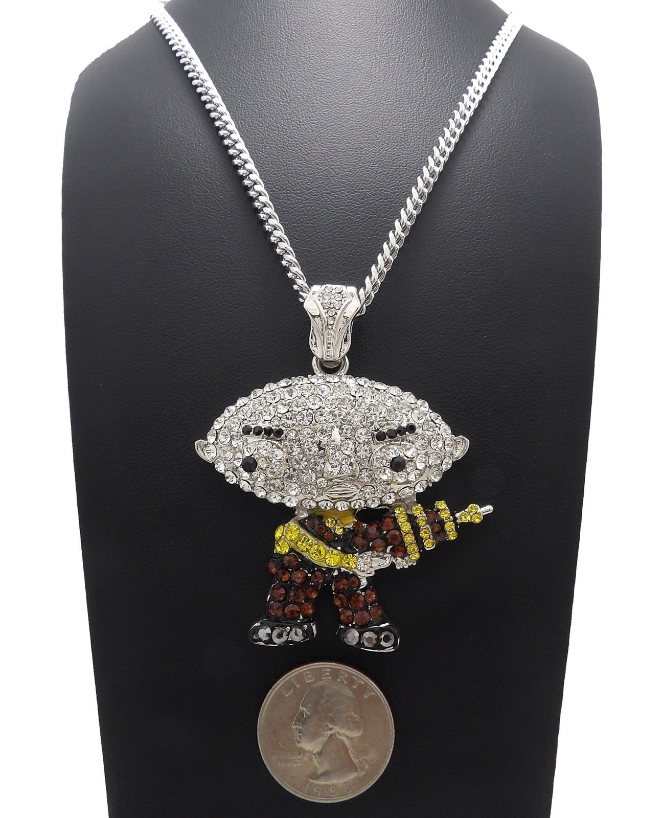 NEW HIP HOP FULL ICED STEWIE PENDANT & 6mm 30” CUBAN CHAIN