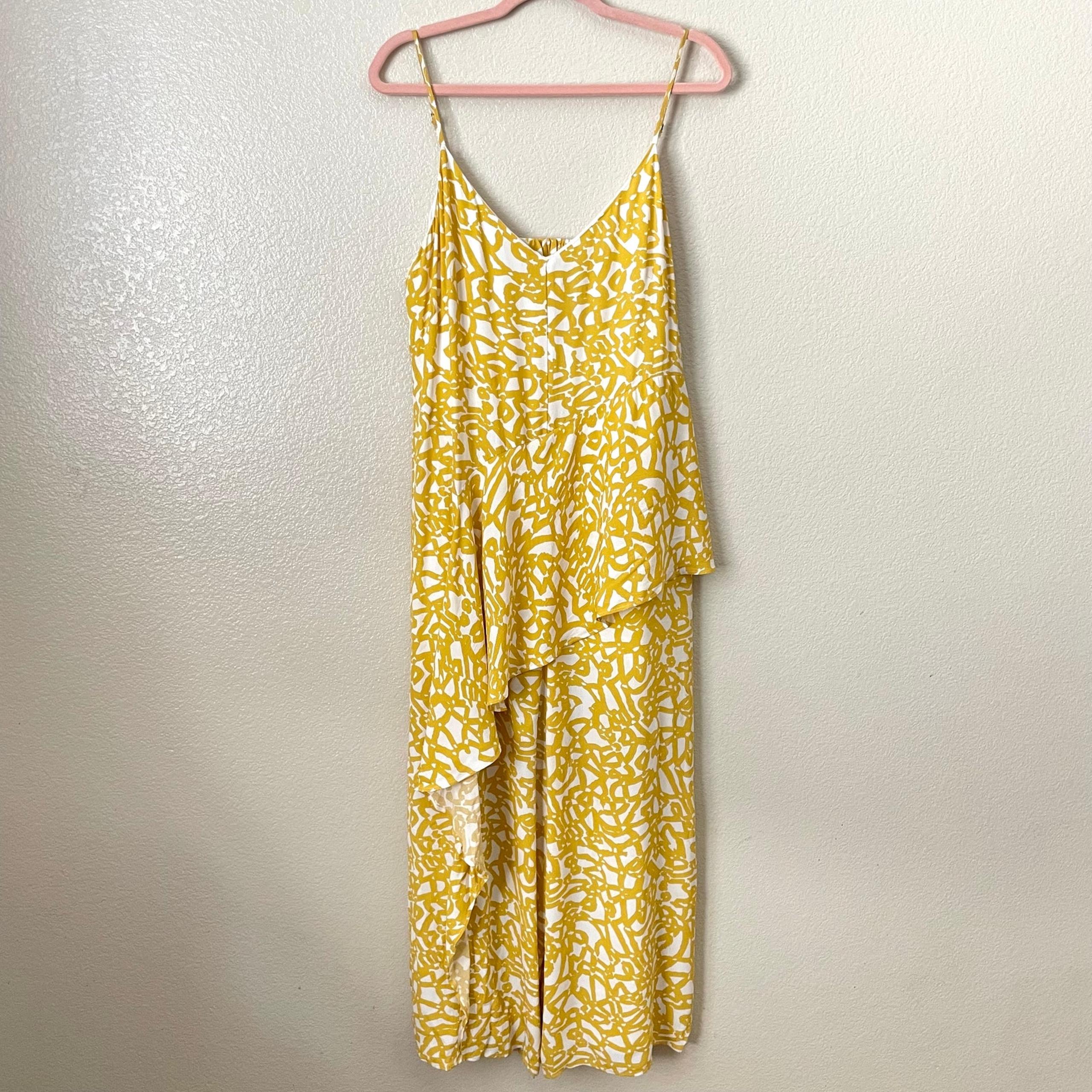 Anthropologie Maeve Jumpsuit Womens Size 14 Yellow Brittany Ruffle Wide Leg Crop