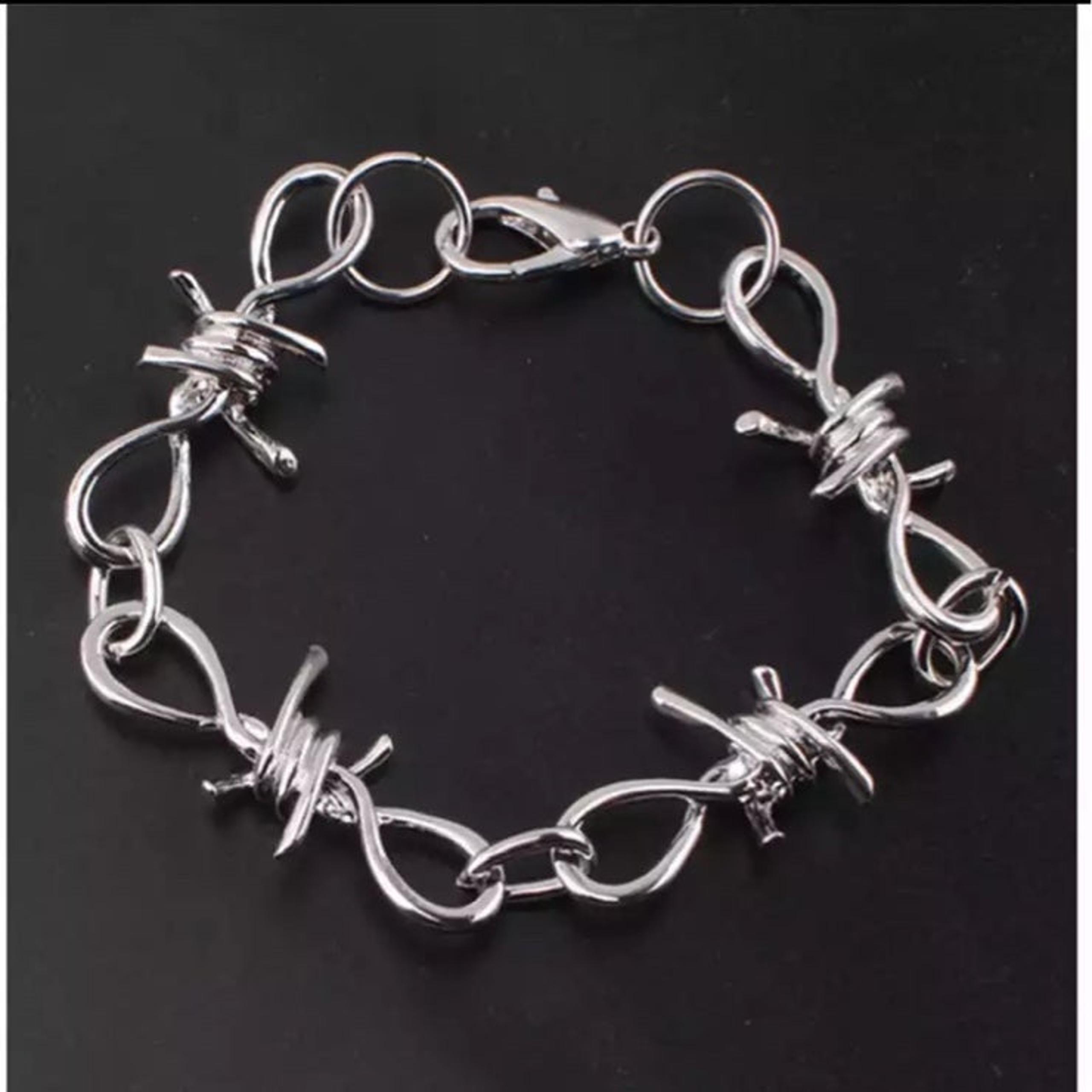 Bracelet barbed barbe wire spike wires spikes thorns bracelet silver jewelry