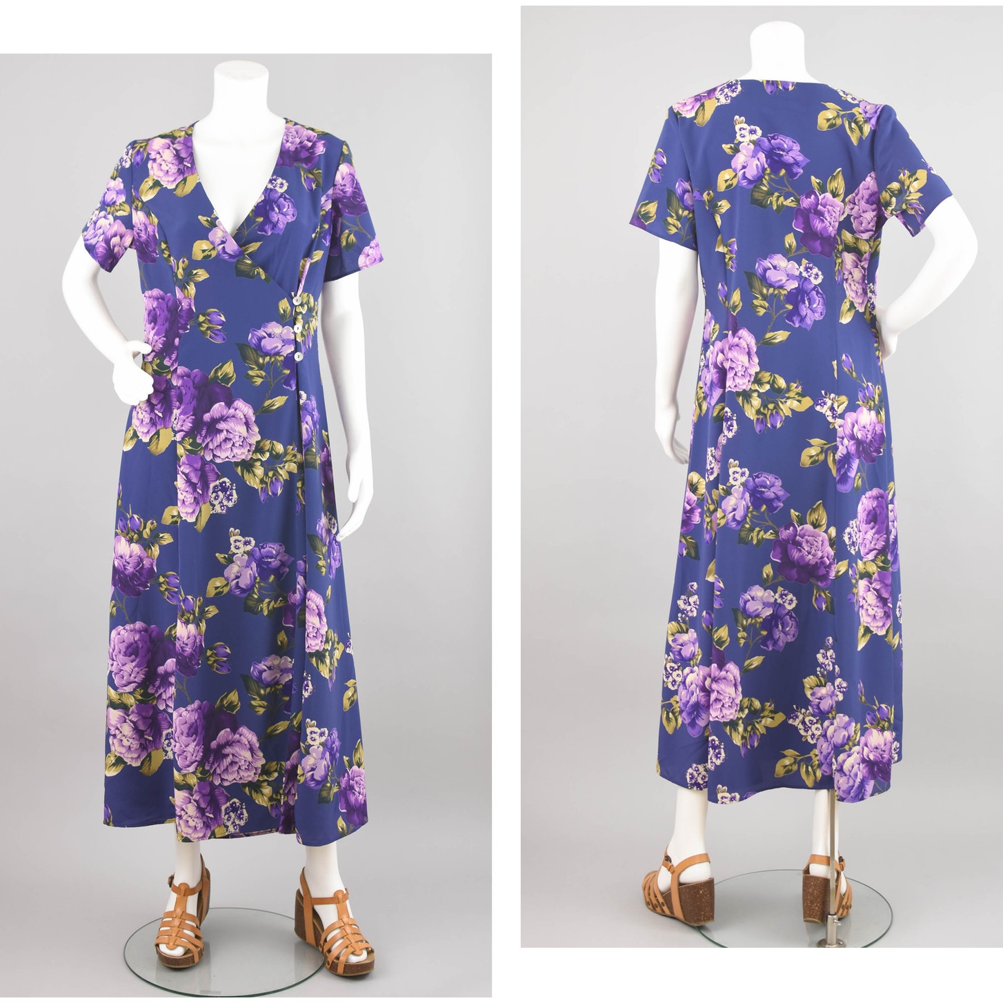 Y2K Coldwater Creek Purple Floral Wrap Maxi Dress, Women's Size 12