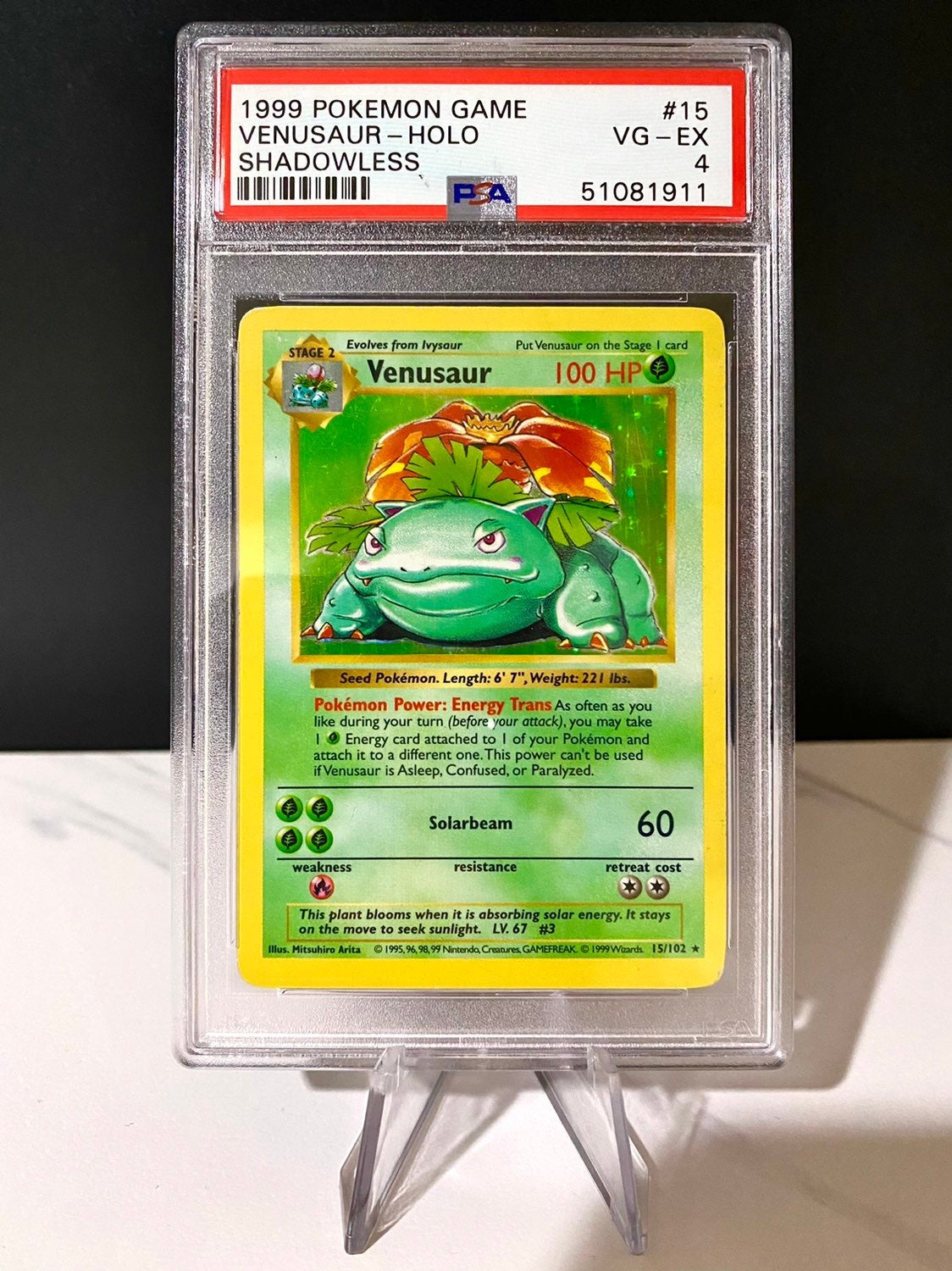 1999 Venusaur holo shadowless #15 PSA 4
