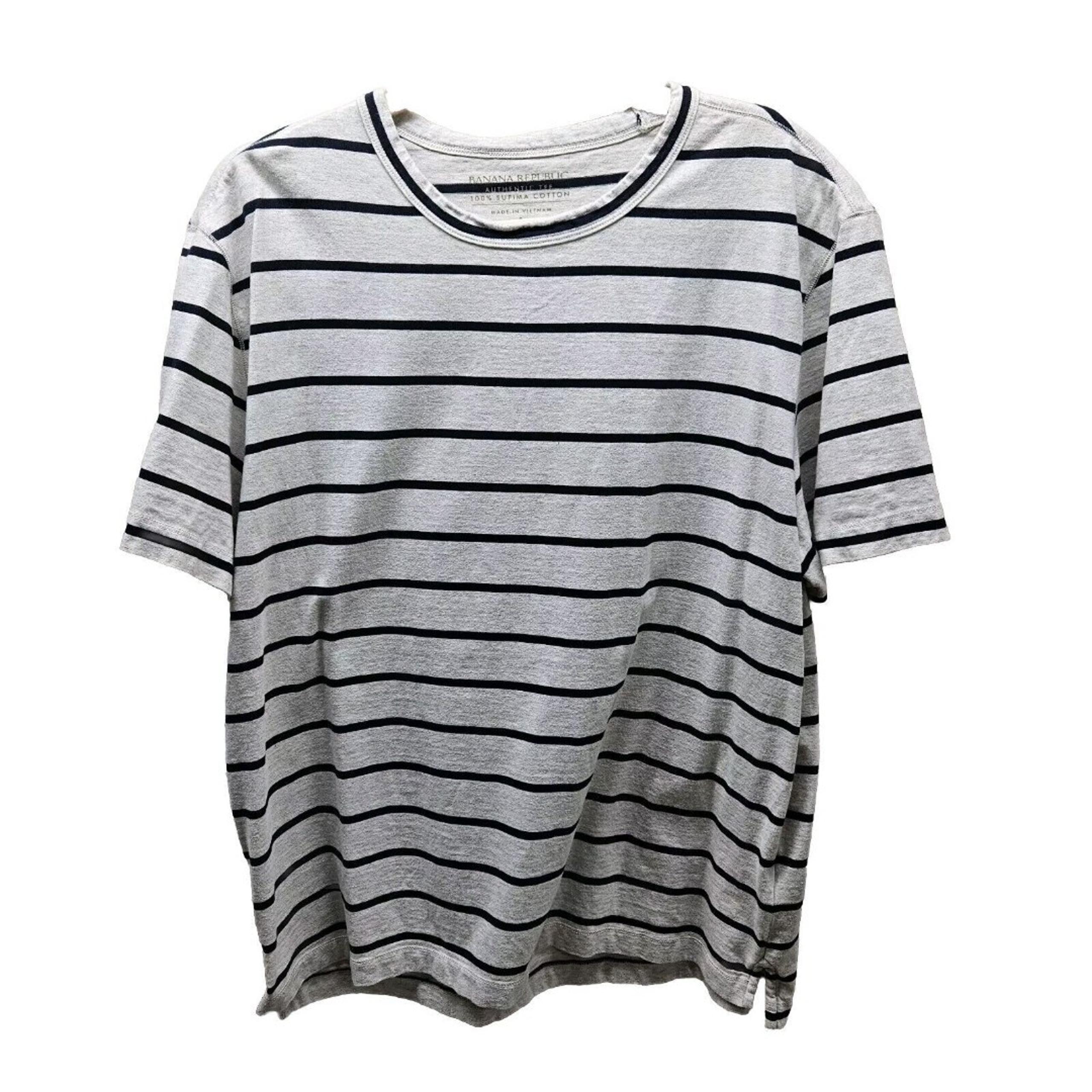 BANANA REPUBLIC Womens Beige And Navy Stripe Authentic Tee Supima Cotton Large