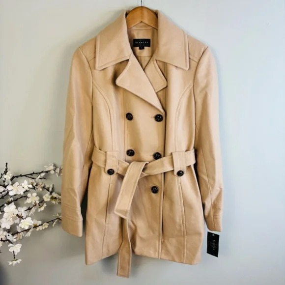 Braetan Double Breasted Belted Wool Pea Coat NWT Size L
