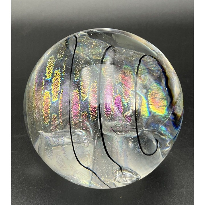 Tim Lazer Signed 2008 Dichroic Swirl Bubbles Art Glass Paperweight 3 1/2
