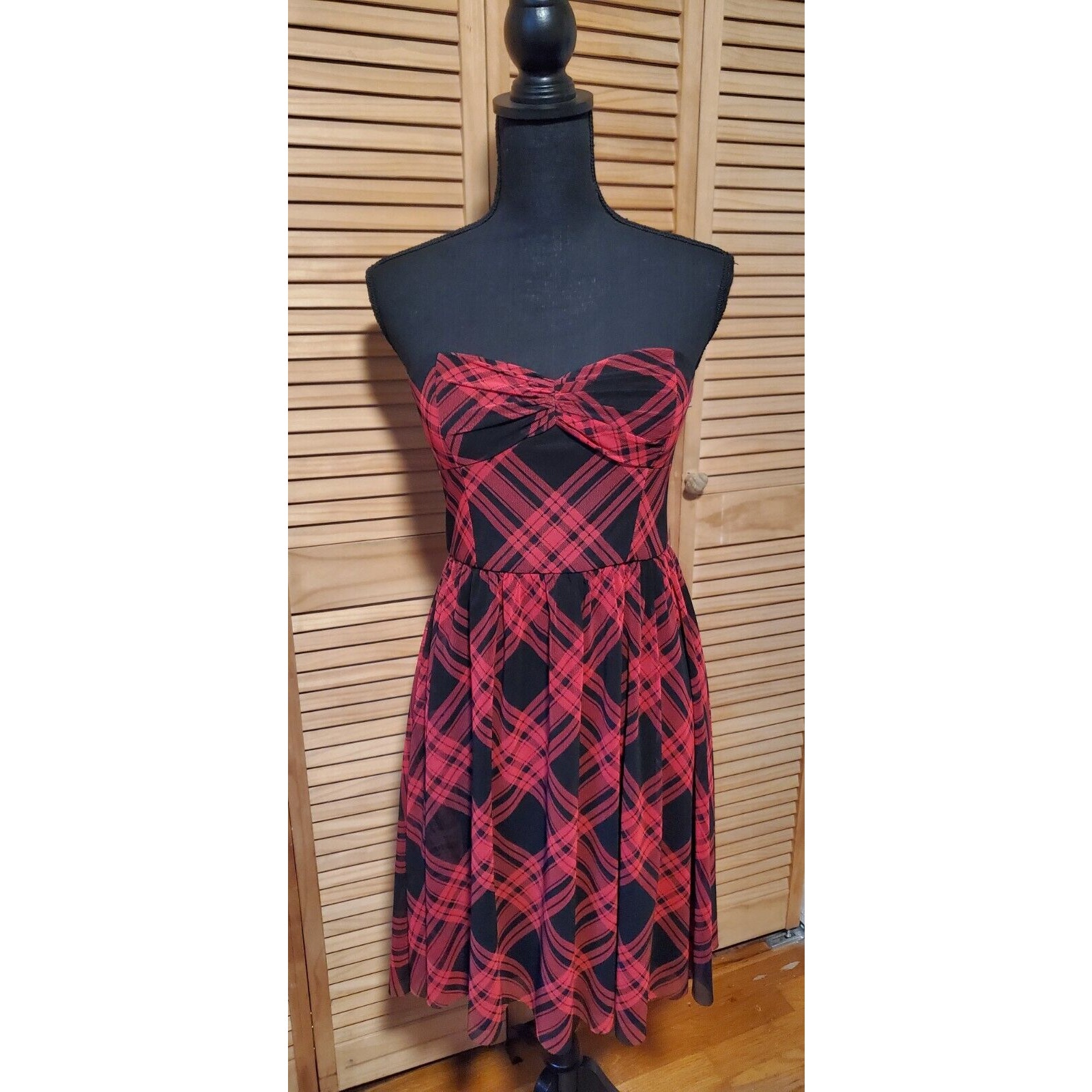 Betsey Johnson Red Black Plaid Tartan Strapless Dress Sz 4 Cocktail Party Dress