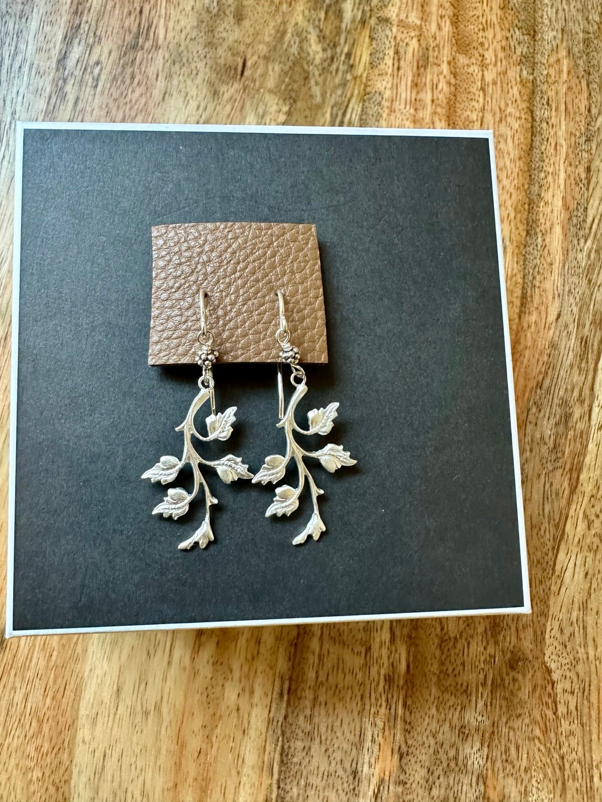 Vintage Leaf Leaves Themed Branch Sterling Silver Dangle Earrings
