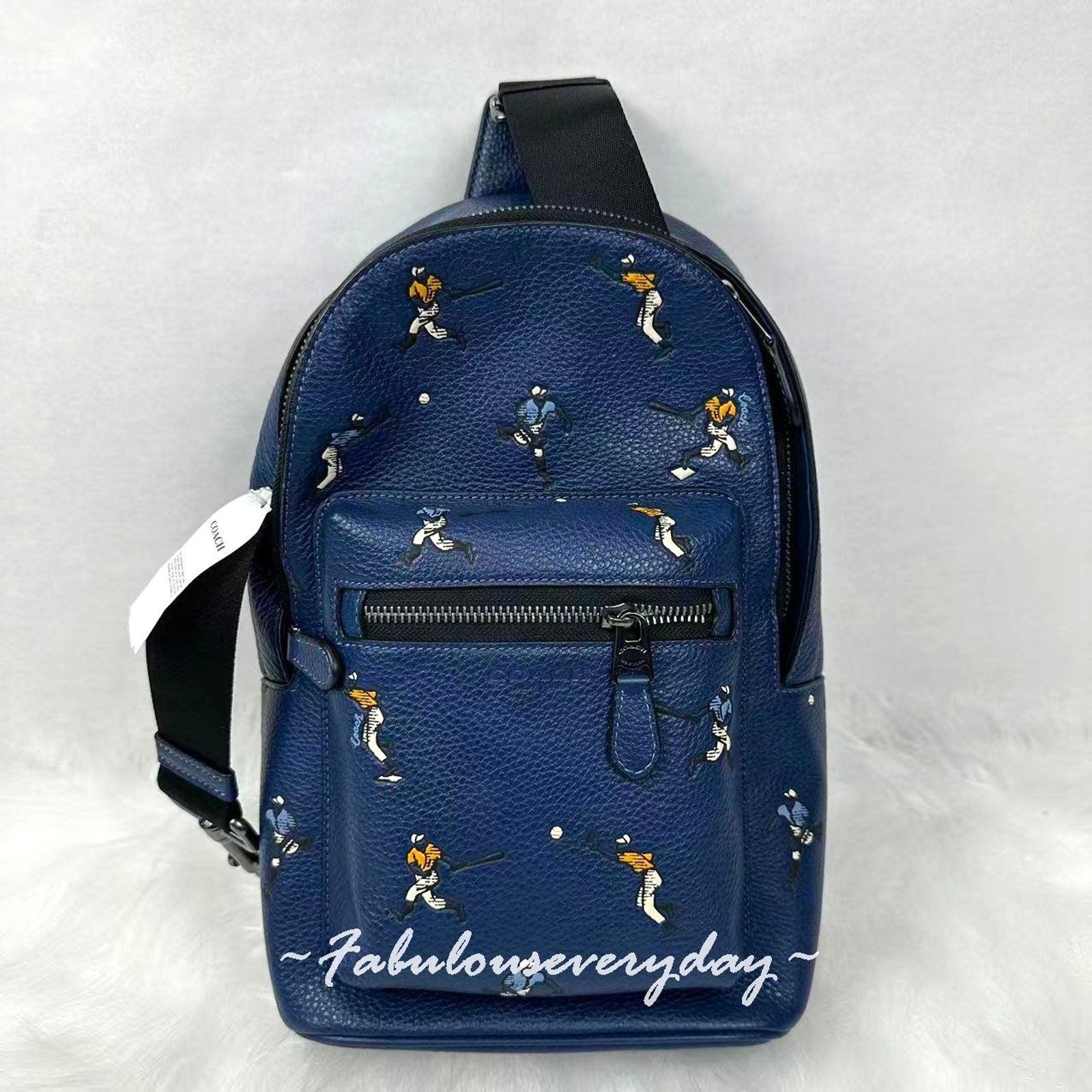 Coach MEN'S West Pack With Baseball Print Leather/Deep Blue Sports CAX48 NWT