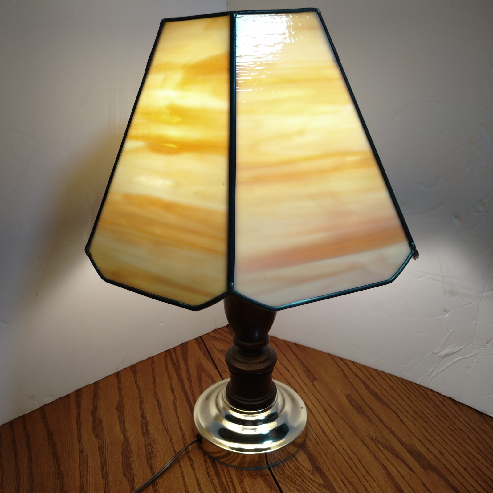 Antique 6 sided Slag stain glass lamp