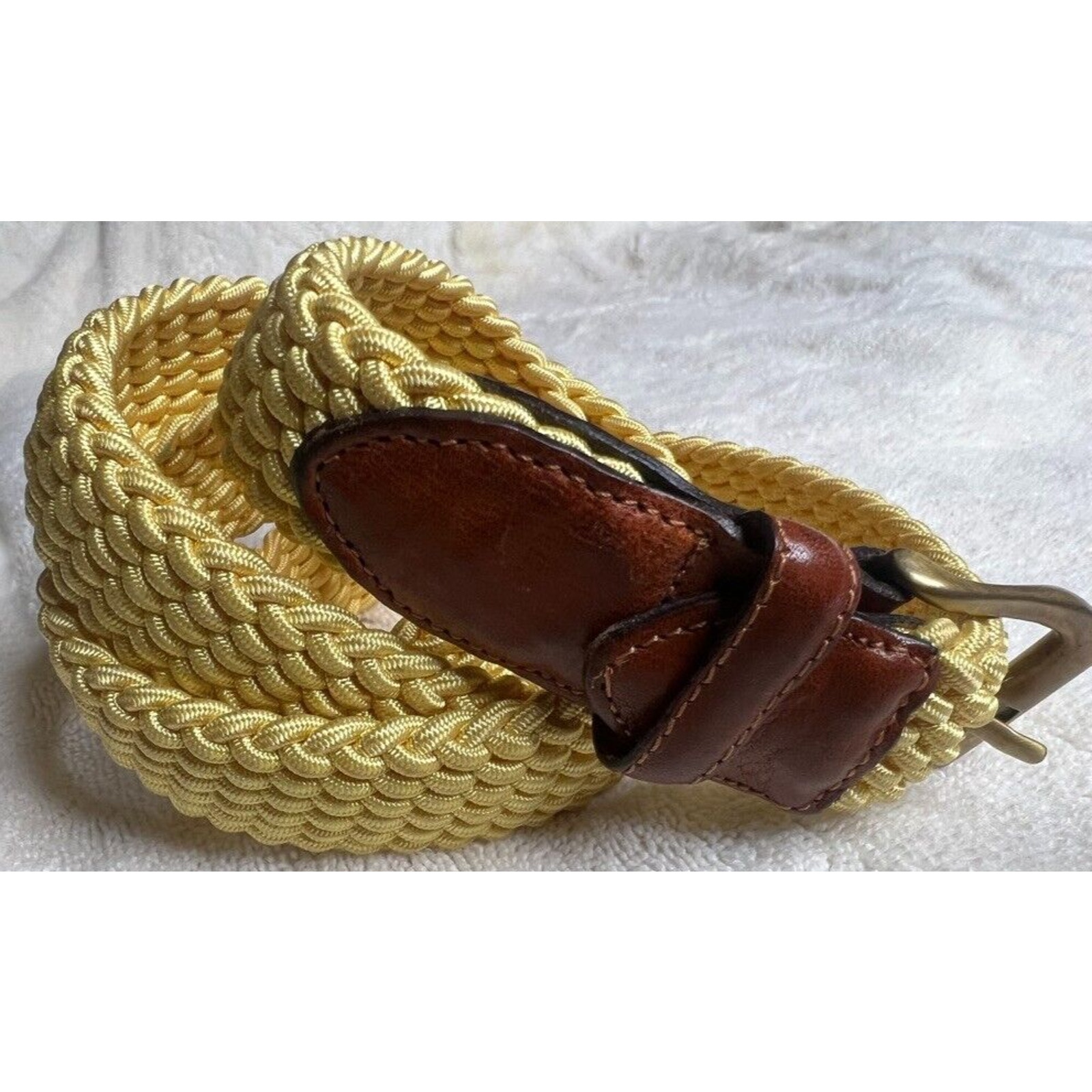 Paul Stuart Belt Braided Woven Sz 40 Yellow Brown Stretch Made in Spain