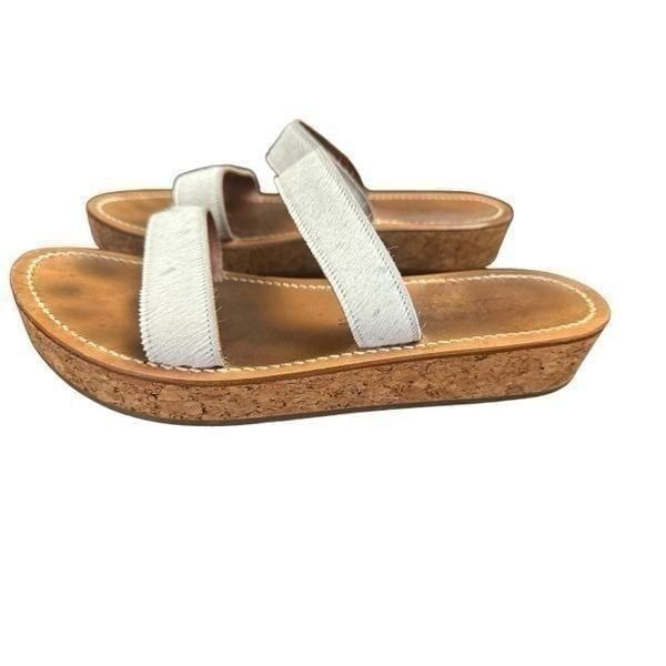K. JACQUES Cluny White Pony Cork Platform Slide size 41