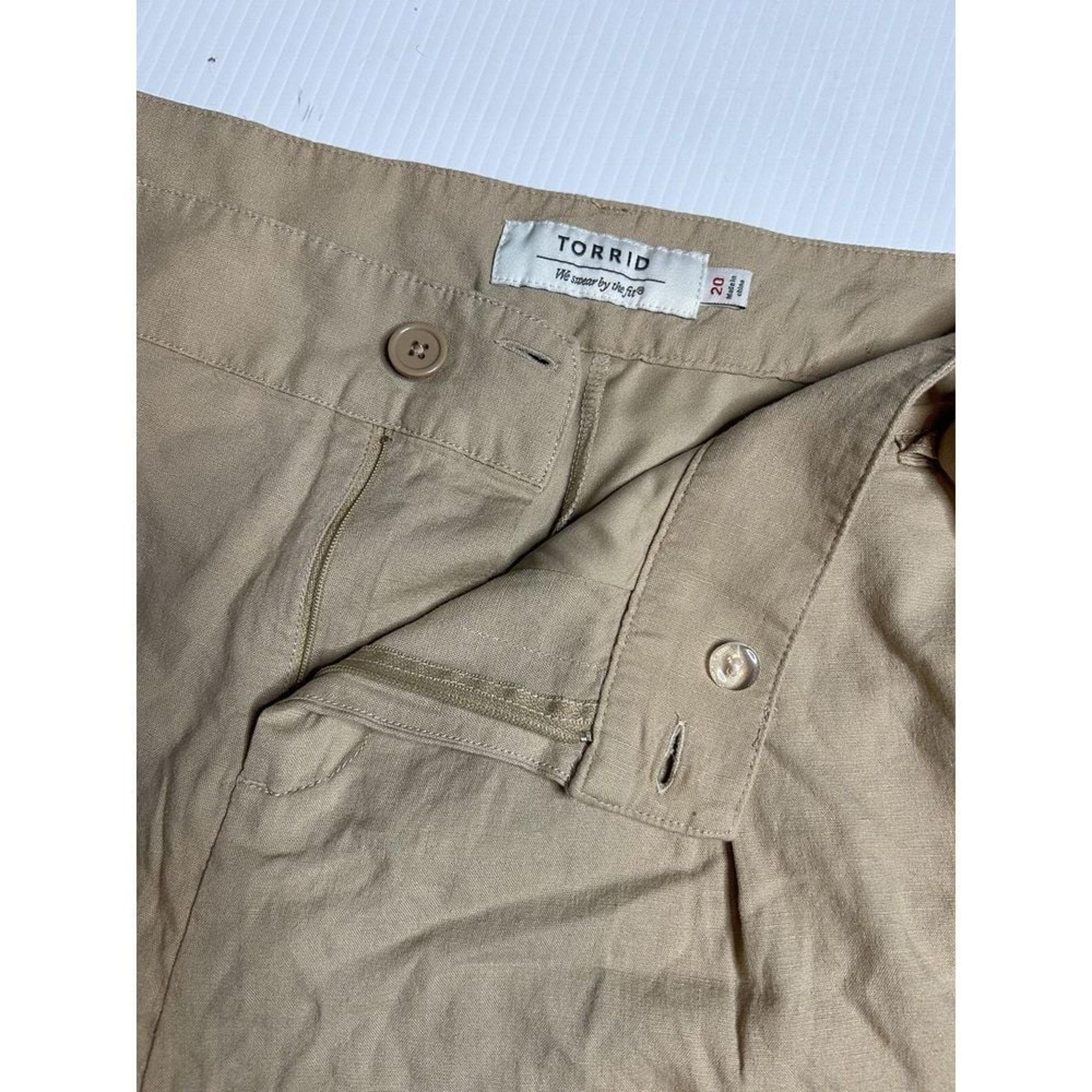Torrid Womens Plus Size 20 Khaki Linen Blend High Rise Tie Front Pockets Shorts