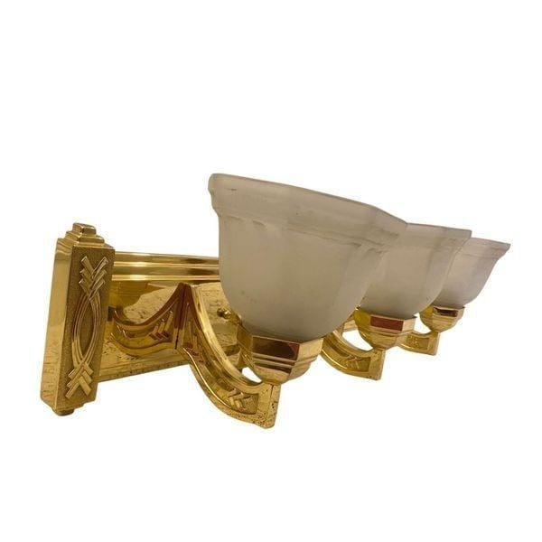 Art Deco Style Chevron Design Vanity Light Sconse Solid Brass Vintage