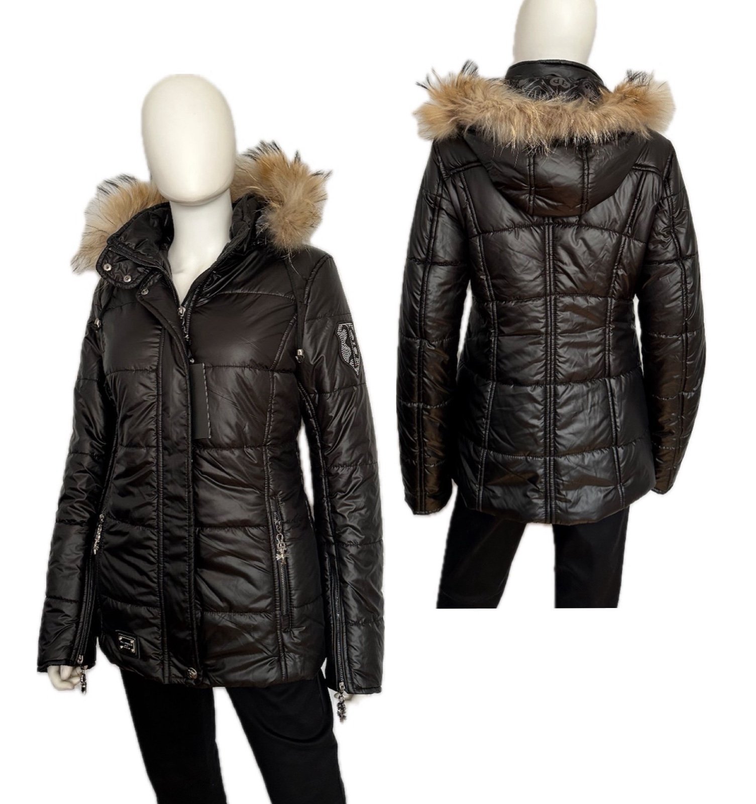 WOMEN PUFFER JACKET BLACK PARKA QUILTED