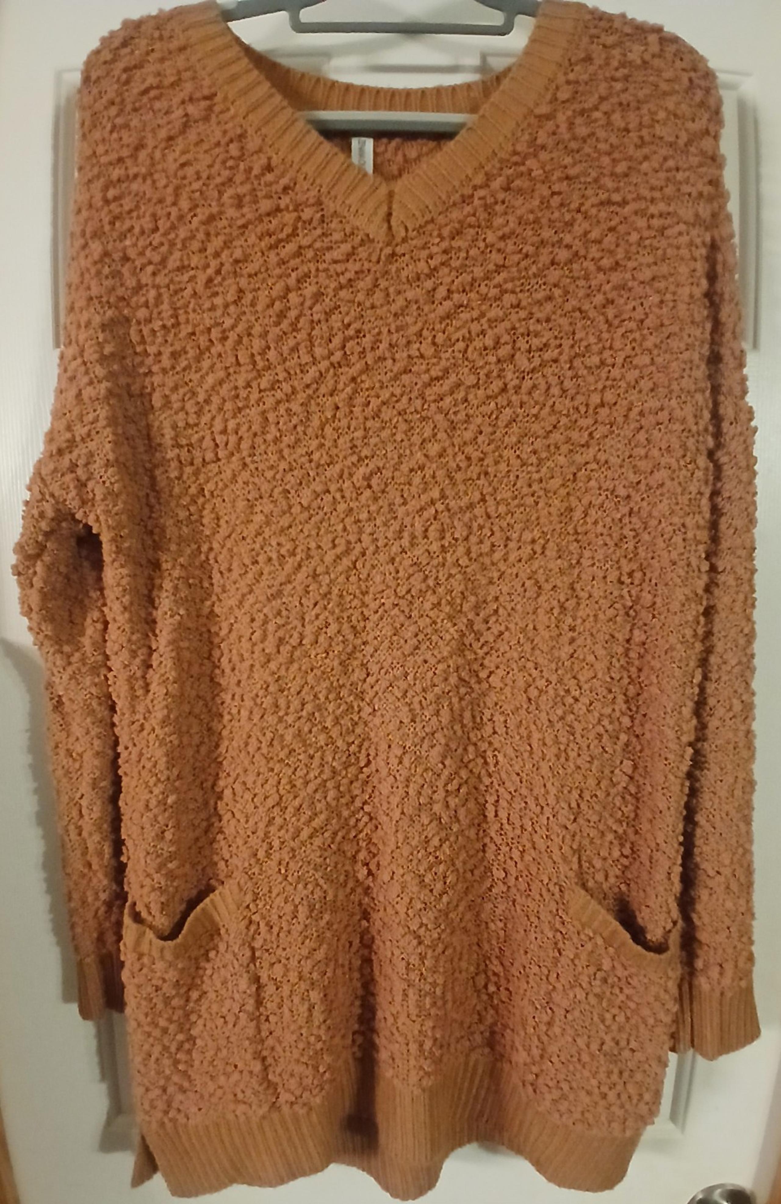 Zenana Outfitters Women's V-neck Long Sleeve Popcorn Texture Tunic Sweater Sz XL
